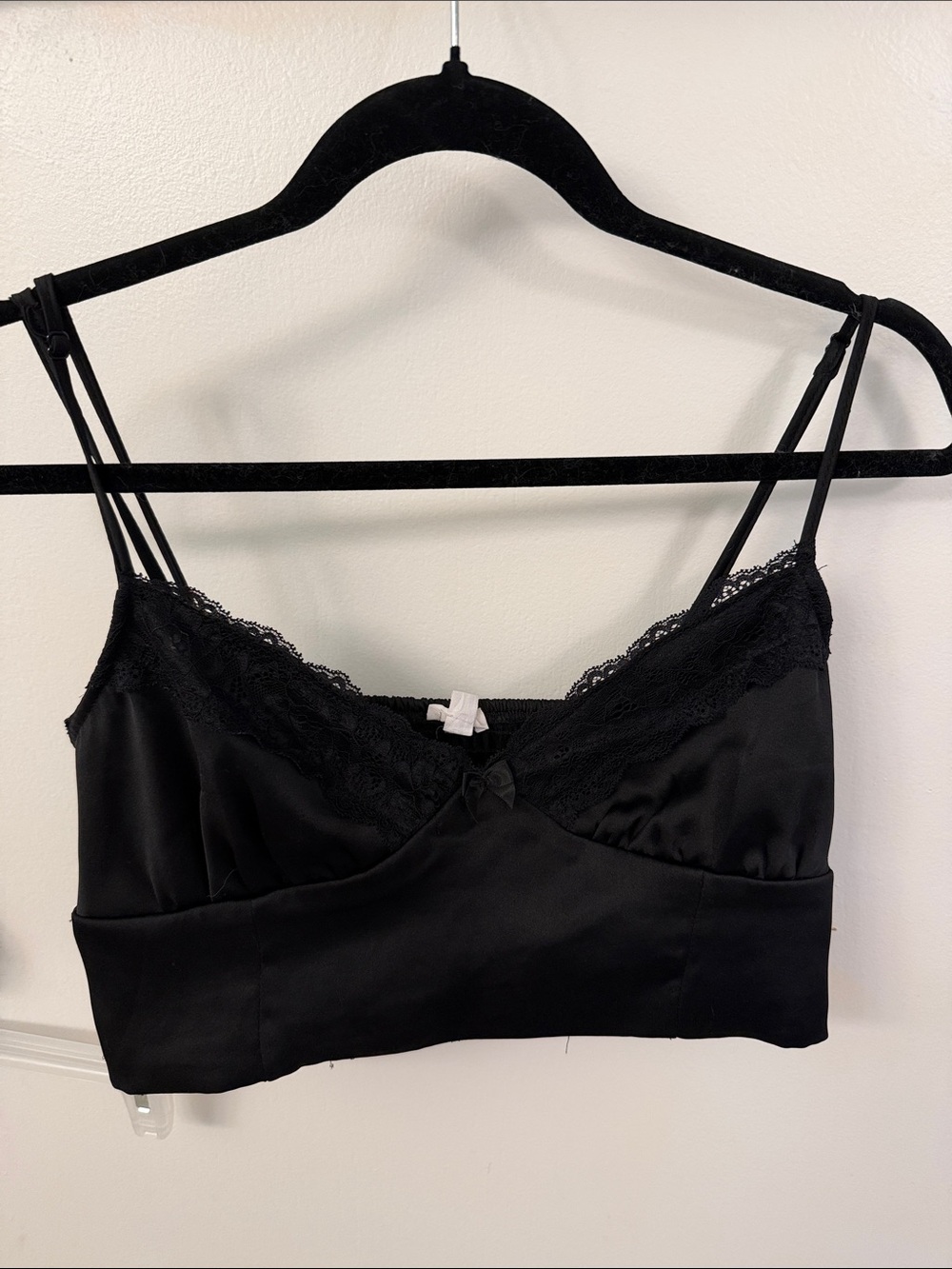 Garage Black Lace-Trim Satin Bralette Top